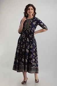 Shree Shyam Fashion Womens Printed Rayon Anarkali Kurta for Girls Casual Wear Long Kurti (X-Large, Navy Blue)-thumb3