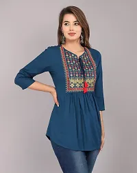Shree Shyam Fashion Womens Rayon Embroidered Regular Fit Short Kurti/Top (Medium, Blue)-thumb3