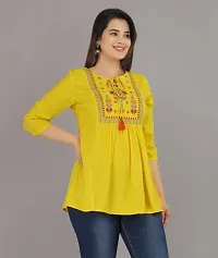 Shree Shyam Fashion Womens Rayon Embroidered Regular Fit Short Kurti Top (X-Large, Yellow)-thumb3