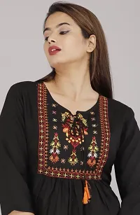 Shree Shyam Fashion Womens Rayon Embroidered Regular Fit Short Kurti Top (Large, Black)-thumb2