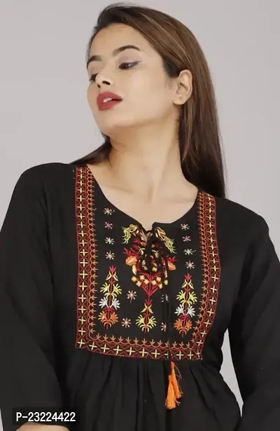 Shree Shyam Fashion Womens Rayon Embroidered Regular Fit Short Kurti Top (Large, Black)-thumb3