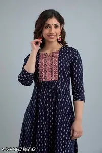 Shree Shyam Fashion Women's Kurti Rayon Printed Anarkali Kurta for Women (XX-Large, Dark Blue)-thumb1