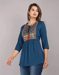 Shree Shyam Fashion Womens Rayon Embroidered Regular Fit Short Kurti/Top (Medium, Blue)-thumb2