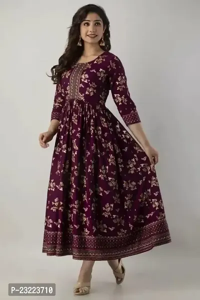 Shree Shyam Fashion Womens Printed Rayon Anarkali Kurta for Girls Casual Wear Long Kurti (XX-Large, Purple)-thumb3