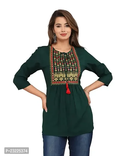 Shree Shyam Fashion Womens Rayon Embroidered Regular Fit Short Kurti/Top (Large, Green)-thumb0
