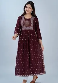 Shree Shyam Fashion Nayra Cut Kurti Women and Girl's Rayon Printed Single Fesival Nayra Cut Kurti | Attractive Trending Design Side Cut Summer Special Kurti Maroon-thumb3