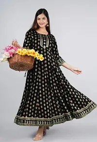 Shree Shyam Fashion Womens Printed Rayon Anarkali Kurta for Girls Casual Wear (X-Large, Black)-thumb3