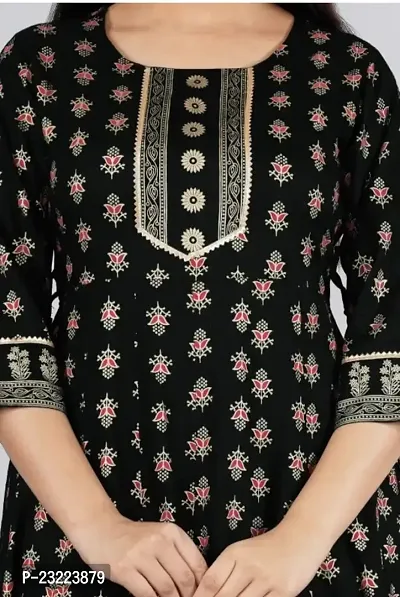 Shree Shyam Fashion Womens Printed Rayon Anarkali Kurta for Girls Casual Wear (X-Large, Black)-thumb5