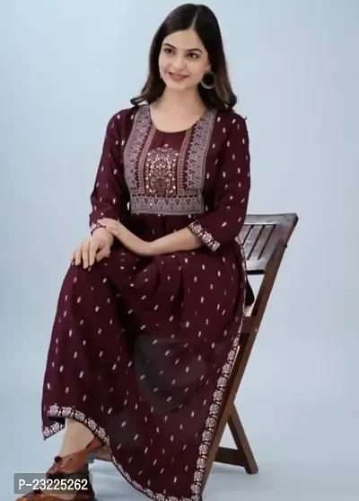 Shree Shyam Fashion Nayra Cut Kurti Women and Girl's Rayon Printed Single Fesival Nayra Cut Kurti | Attractive Trending Design Side Cut Summer Special Kurti Maroon-thumb5