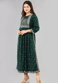 Shree Shyam Fashion Nayra Cut Kurti Women and Girl's Rayon Printed Single Fesival Nayra Cut Kurti | Attractive Trending Design Side Cut Summer Special Kurti Green-thumb2