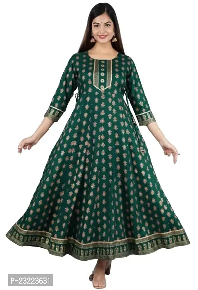 Shree Shyam Fashion Womens Printed Rayon Anarkali Kurta for Girls Casual Wear (XX-Large, Green)