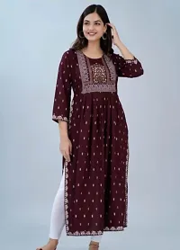 Shree Shyam Fashion Nayra Cut Kurti Women and Girl's Rayon Printed Single Fesival Nayra Cut Kurti | Attractive Trending Design Side Cut Summer Special Kurti Maroon-thumb2