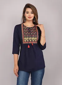 Shree Shyam Fashion Womens Rayon Embroidered Regular Fit Short Kurti/Top (X-Large, Dark Blue)-thumb4