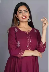 Shree Shyam Fashion Womens Printed Rayon Anarkali Kurta for Girls Casual Wear Flaerd Kurti (XX-Large, Maroon)-thumb4