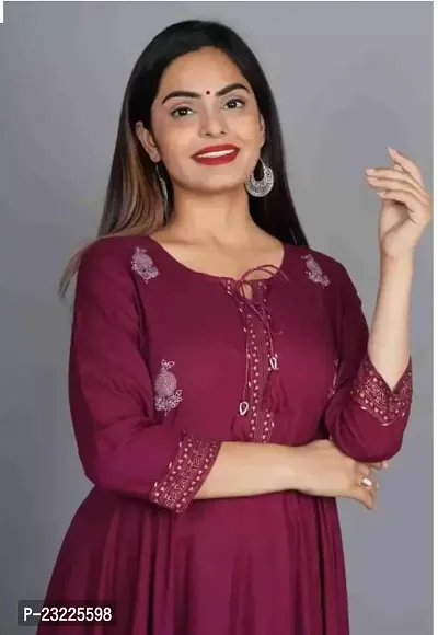 Shree Shyam Fashion Womens Printed Rayon Anarkali Kurta for Girls Casual Wear Flaerd Kurti (XX-Large, Maroon)-thumb5