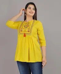 Shree Shyam Fashion Womens Rayon Embroidered Regular Fit Short Kurti Top (X-Large, Yellow)-thumb2