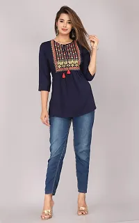 Shree Shyam Fashion Womens Rayon Embroidered Regular Fit Short Kurti/Top (X-Large, Dark Blue)-thumb1