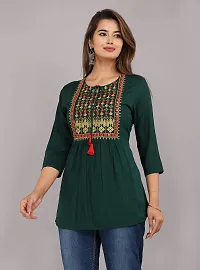 Shree Shyam Fashion Womens Rayon Embroidered Regular Fit Short Kurti/Top (Large, Green)-thumb3