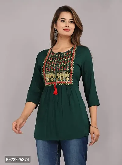 Shree Shyam Fashion Womens Rayon Embroidered Regular Fit Short Kurti/Top (Large, Green)-thumb4