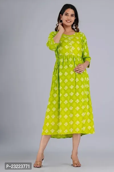 Shree Shyam Fashion Women's Rayon Printed Anarkali Maternity Feeding Kurti with Zippers (XX-Large, Green)-thumb5