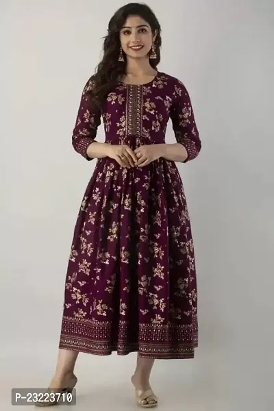 Shree Shyam Fashion Womens Printed Rayon Anarkali Kurta for Girls Casual Wear Long Kurti (XX-Large, Purple)-thumb4