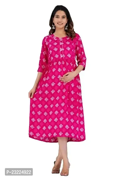 Shree Shyam Fashion Women's Rayon Printed Anarkali Maternity Feeding Kurti with Zippers (XX-Large, Pink)