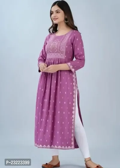 Shree Shyam Fashion Nayra Cut Kurti Women and Girl's Rayon Printed Single Fesival Nayra Cut Kurti | Attractive Trending Design Side Cut Summer Special Kurti Pink-thumb5