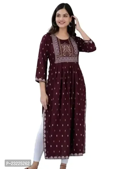 Shree Shyam Fashion Nayra Cut Kurti Women and Girl's Rayon Printed Single Fesival Nayra Cut Kurti | Attractive Trending Design Side Cut Summer Special Kurti Maroon-thumb0