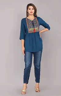 Shree Shyam Fashion Womens Rayon Embroidered Regular Fit Short Kurti/Top (Medium, Blue)-thumb4