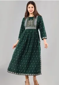 Shree Shyam Fashion Nayra Cut Kurti Women and Girl's Rayon Printed Single Fesival Nayra Cut Kurti | Attractive Trending Design Side Cut Summer Special Kurti Green-thumb3