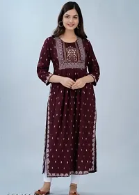 Shree Shyam Fashion Nayra Cut Kurti Women and Girl's Rayon Printed Single Fesival Nayra Cut Kurti | Attractive Trending Design Side Cut Summer Special Kurti Maroon-thumb1