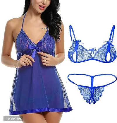 Stylish Polyester Solid Babydoll for Women With Lingerie Set-thumb0