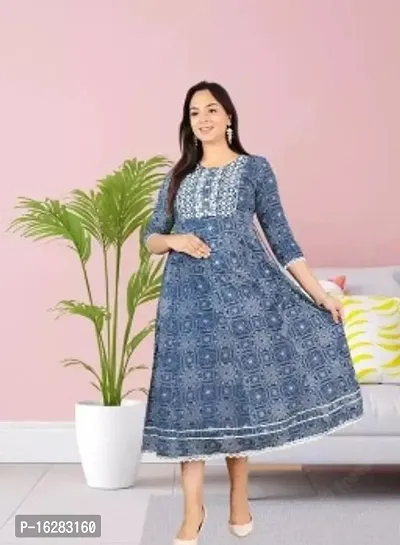 Trendy Blue Rayon Printed Anarkali Kurti For Women-thumb0