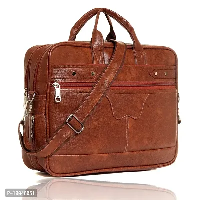Trendy Men Tan Synthetic Leather Briefcase Best Laptop Messenger Bag Satchel for Men-thumb0