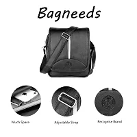 Bagneeds Men's Pu Synthetic Leather Sling Bag Cross-body Bag (Black)-thumb2