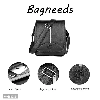 Bagneeds Men's Pu Synthetic Leather Sling Bag Cross-body Bag (Black)-thumb3