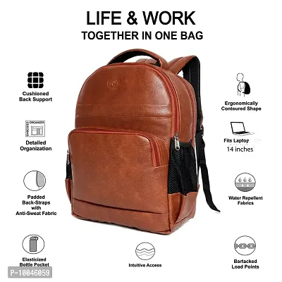 Trendy  Synthetic Leather School/College and Travel Laptop Backpack for Unisex (Tan)-thumb4