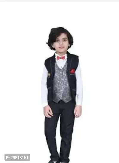 Fabulous Grey Cotton Blend Solid Shirt Coat With Trouser 3 Piece Set For Boys-thumb0