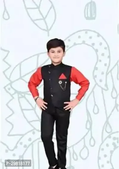 Fabulous Black Cotton Blend Solid Shirt Coat With Trouser 3 Piece Set For Boys-thumb0