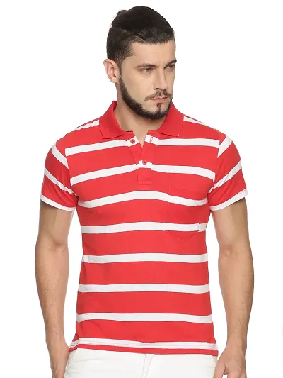 Men's Striped Cotton Blend Polo T Shirt