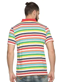 Trendy Multicoloured Cotton Blend Striped Polo T-Shirt For Men-thumb1