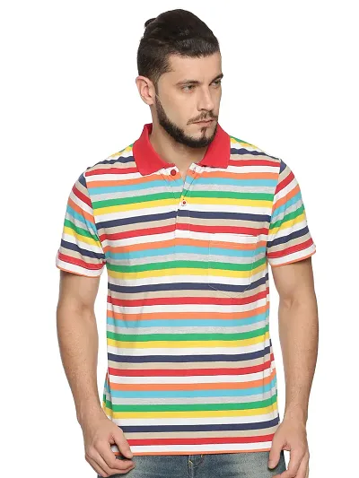 Trendy Blend Striped Polo T-Shirt For Men