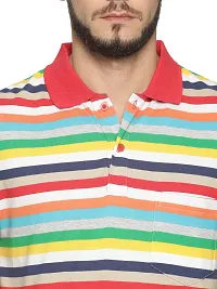 Trendy Multicoloured Cotton Blend Striped Polo T-Shirt For Men-thumb4