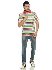 Trendy Multicoloured Cotton Blend Striped Polo T-Shirt For Men-thumb3