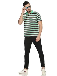 Trendy Green Cotton Blend Striped Polo T-Shirt For Men-thumb3