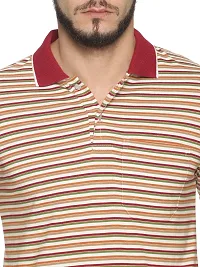 Trendy Multicoloured Cotton Blend Striped Polo T-Shirt For Men-thumb4