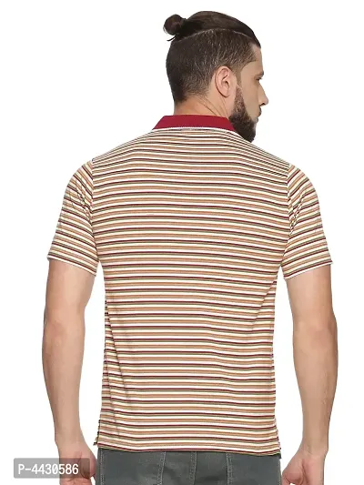 Trendy Multicoloured Cotton Blend Striped Polo T-Shirt For Men-thumb2