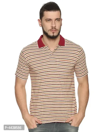 Trendy Multicoloured Cotton Blend Striped Polo T-Shirt For Men-thumb0