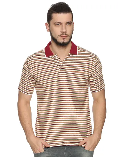 Trendy Cotton Blend Striped Polo T-Shirt