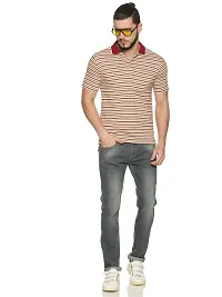 Trendy Multicoloured Cotton Blend Striped Polo T-Shirt For Men-thumb3